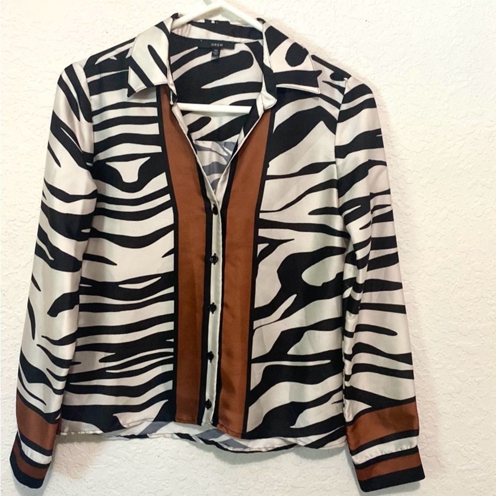 DREW Anthropologie Button Up Blouse Mix Print Size Long Sleeve Extra Small - Picture 2 of 13